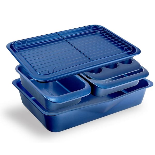 GRANITESTONE Classic Blue StackMaster 6-Piece Carbon Steel Diamond Infused Nonstick Space Saving Stackable Bakeware Set