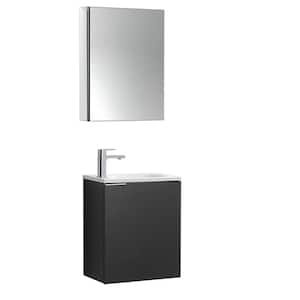 Valencia 20 in. W Wall Hung Vanity in Black with Acrylic Vanity Top in White with White Basin and Medicine Cabinet
