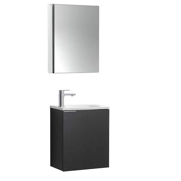 Fresca Valencia 20 in. W Wall Hung Vanity in Black with Acrylic Vanity Top in White with White Basin and Medicine Cabinet