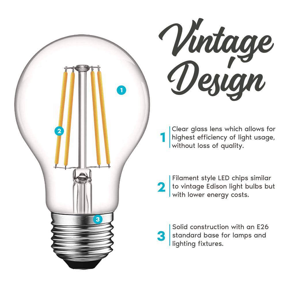 Soft White Dimmable Edison A19 LED Light Bulbs, 6-Pack
