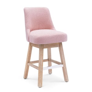 26 in. Stain Resistant Boucle Fabric Upholstered Cushioned Counter Height 360° Swivel Wood Frame Bar Stool, Dusty Pink