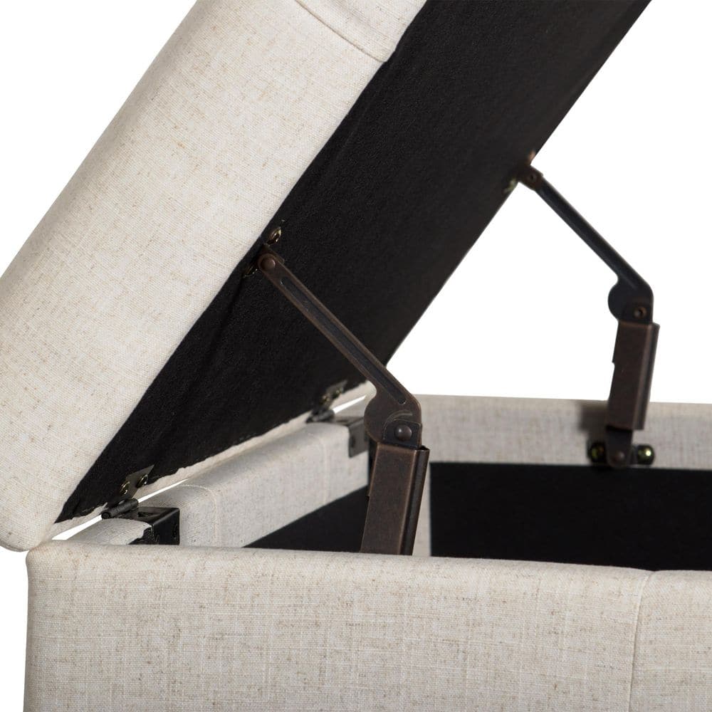 Beige Tufted Double Storage Ottoman with Solid Wood Legs