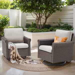 Nyajiah 2-Piece Wicker Outdoor Rocking Chair with Beige Cushions