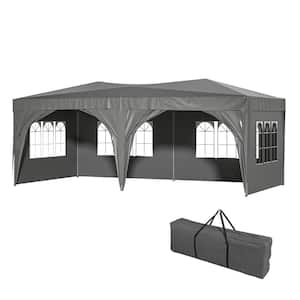 10 ft. x 20 ft. Gray Outdoor Portable Folding Party Tent, Pop Up Canopy Tent with 6 Removable Sidewalls and Carry Bag