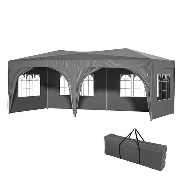 BTMWAY 10 ft. x 20 ft. Gray Outdoor Portable Folding Party Tent, Pop Up ...