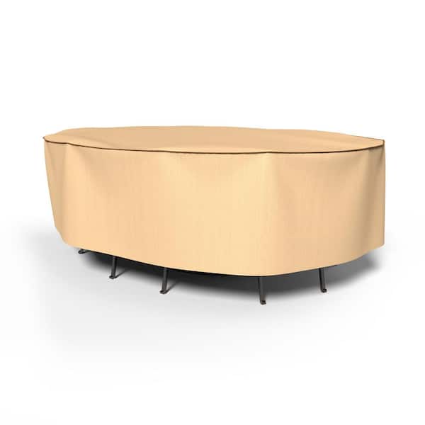 Budge Sedona Extra-Large Tan Outdoor Oval Table and Chairs Combo Cover