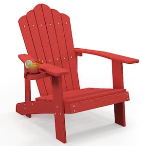 Patio HIPS Red Outdoor Weather Resistant Slatted Chair Adirondack Chair with Cup Holder