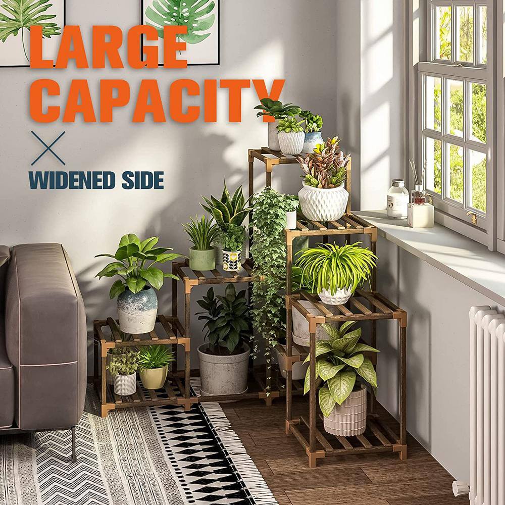 Eucalyptus Wood Corner Ladder Plant Stand for Multiple Pots