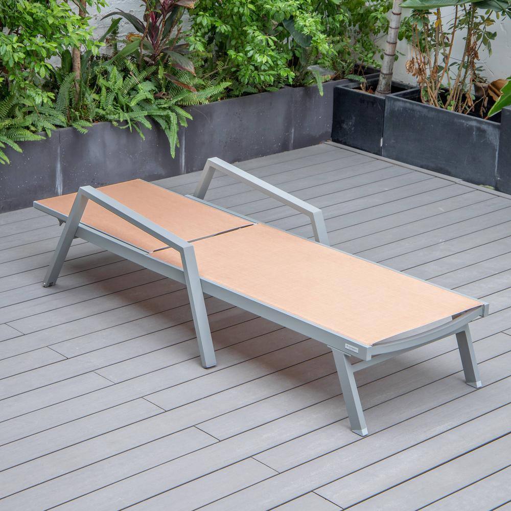 Light Brown Aluminum Outdoor Chaise Lounge Set with Fire Pit Table