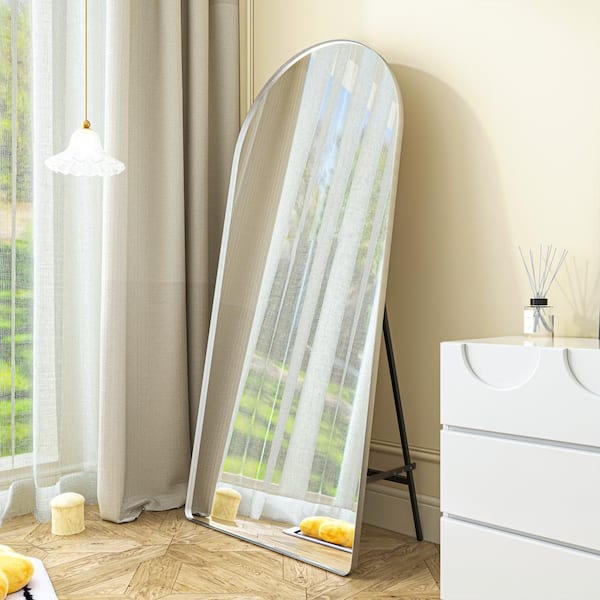 ORGANNICE 32 in. W x 71 in. H Arched Brush Silver Aluminum Alloy Framed Full Length Mirror Standing Floor Mirror