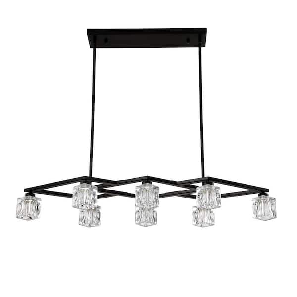 38.4 in. 8-Light Black Modern Semi-Flush Mount Crystal Chandelier With Crystal Shade and 8-G9 Bulbs Included