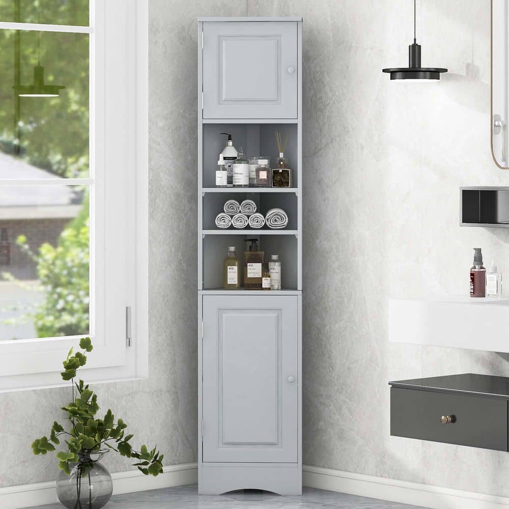 15 in. W x 9 in. D x 70 in. H Gray Linen Cabinet, Multi-Functional