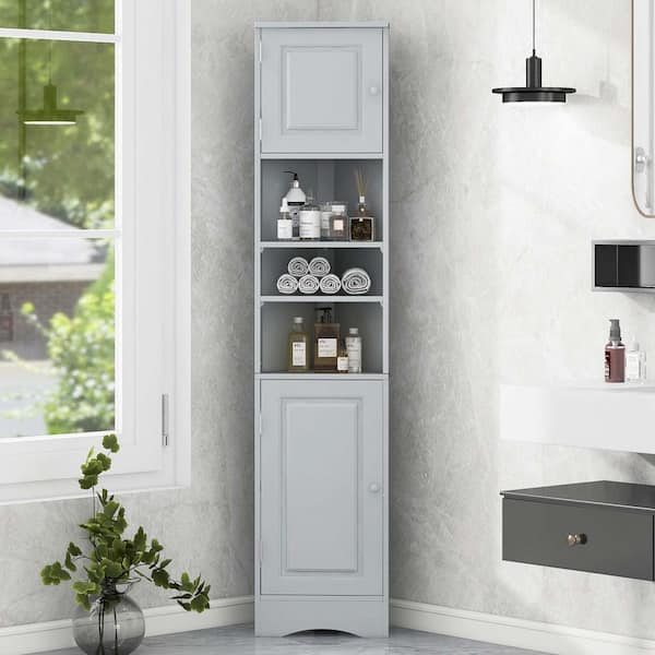 Unbranded 15 in. W x 9 in. D x 70 in. H Gray Linen Cabinet, Multi-Functional Corner Cabinet Tall Bathroom Storage Cabinet