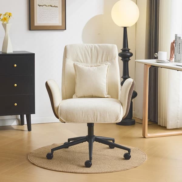 Velvet Fabric Adjustable Height Swivel Task Chair in Beige with Spread Arms