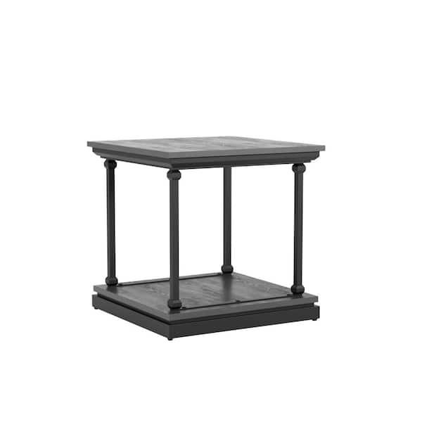 Furniture of America Blue River 23.63 in. Antique Gray and Black Square Wooden End Table