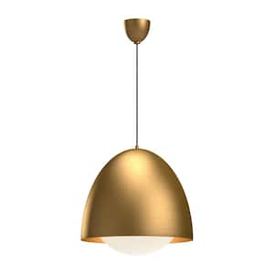 Kenji 20 in. 1 Light 60-Watt Aged Gold/Opal Matte Glass Pendant Light