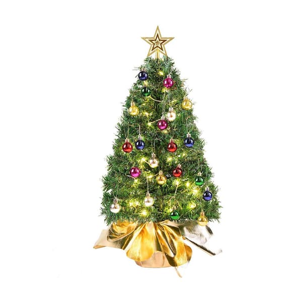 24 in./2FT Small Christmas Tree with Lights, Pre-lit Artificial Xmas Tree Green LED Mini Tree for Christmas Decorations