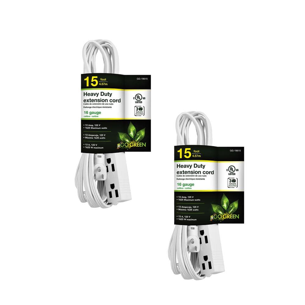 15 ft. 16/3 SPT-2, 3 Outlet Extension Cord - White (2-Pack) price history on PriceWatchPro