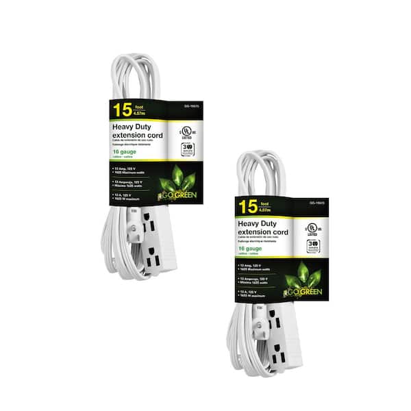 15 ft. 16/3 SPT-2, 3 Outlet Extension Cord - White (2-Pack)