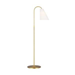 Signoret Height Adjustable 49- 67.75 in. Burnished Brass Task Floor Lamp with White Linen Fabric Shade