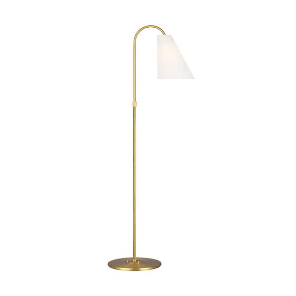 Generation Lighting Signoret Height Adjustable 49- 67.75 in. Burnished Brass Task Floor Lamp with White Linen Fabric Shade