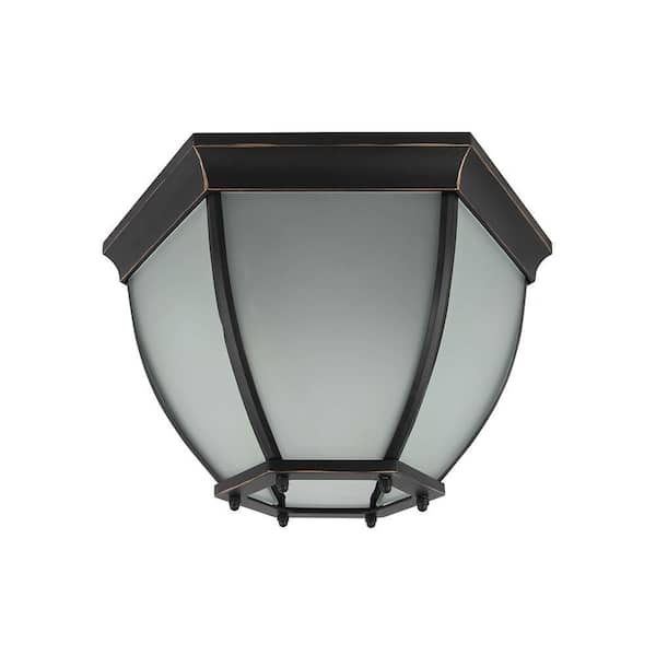 Unbranded Lawrence 2-Lights Black Outdoor Flush Mount Light with white frosted glass