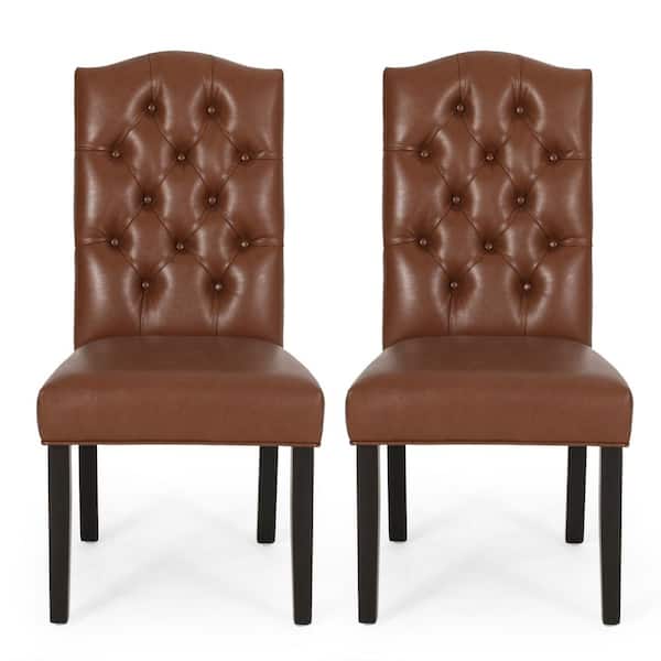 Noble House Motson Cognac Brown and Dark Brown Tufted Dining Chair (Set of 2)