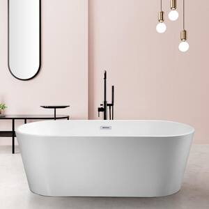 60 in. Acrylic Alcove Flatbottom Non-whirlpool Freestanding Soaking Bathtub in White