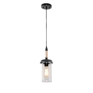 5.5 in. 1-Light Black Modern Farmhouse Glass Lantern Pendant Light