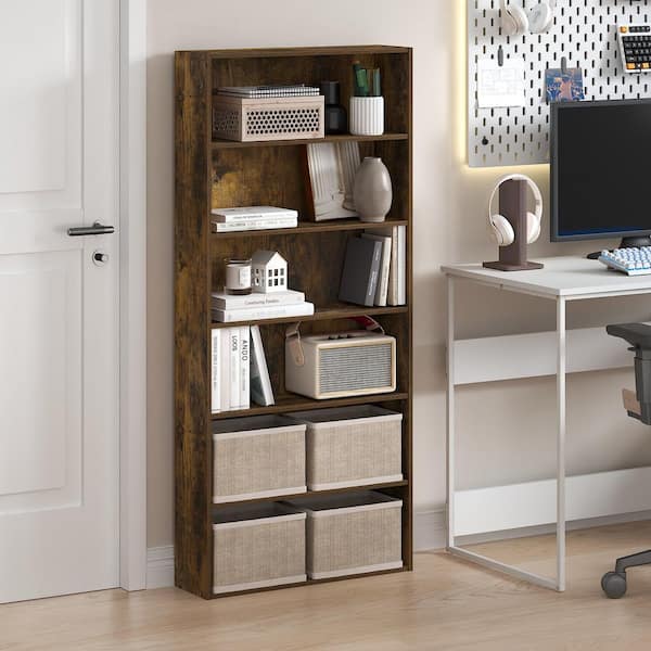 Basic 52.76 in. Tall Amber Pine Wood 6-Shelf Bookcase with Open Shelf