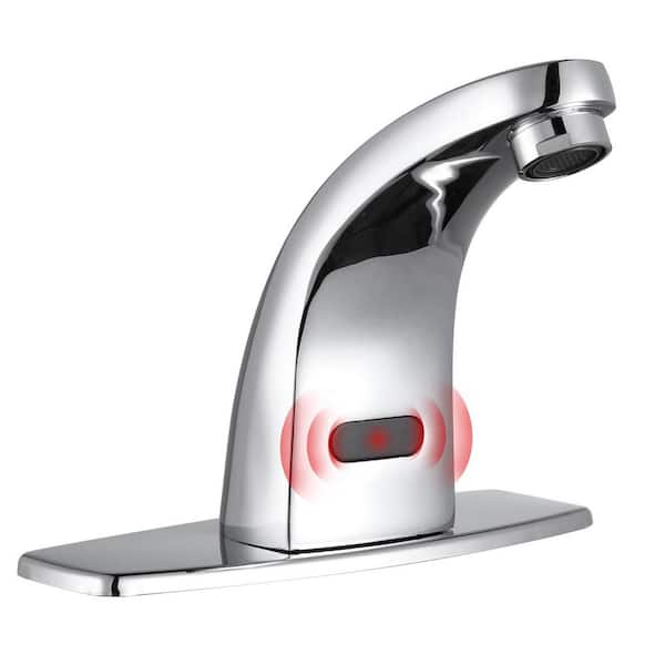 Single Hole Touchless Bathroom Faucet with Deckplate Included in Chrome