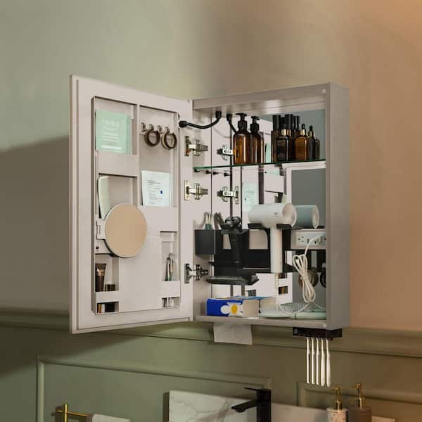 20 in. W x 28 in. H Rectangular Aluminum Surface-Mount Bathroom Medicine Cabinet with Mirror and LED Light in White