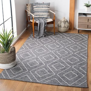 Striped Kilim Dark Grey Doormat 3 ft. x 5 ft. Geometric Striped Area Rug