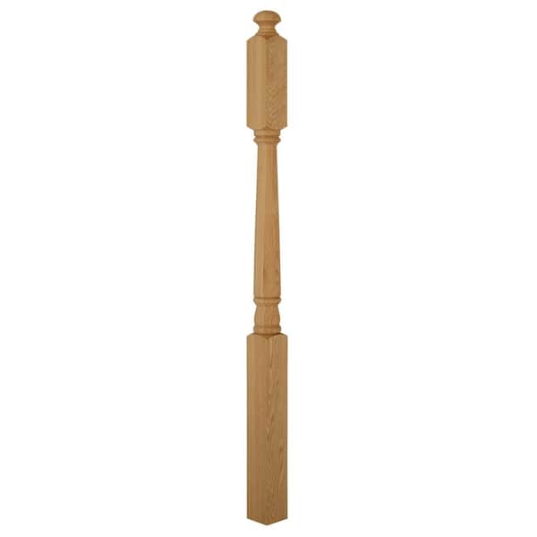 EVERMARK Stair Parts 4045 60 in. x 3 in. Unfinished Red Oak Mushroom Top Landing Newel Post for Stair Remodel