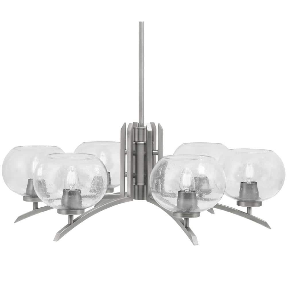Siena 28.75 in. 6 Light Graphite Chandelier with Clear Bubble Glass Shades