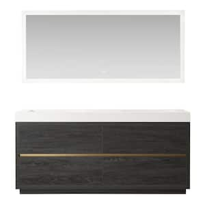 Huesca 71.7 in. W x 19.7 in. D x 33.9 in. H Double Sink Bath Vanity in North Black Oak w/ White Composite Top and Mirror