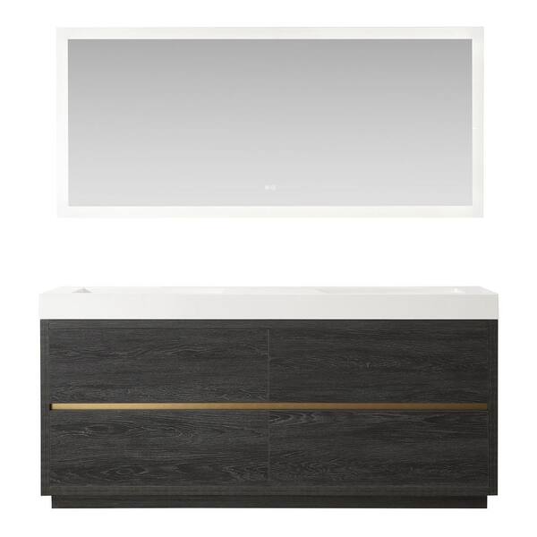 ROSWELL Huesca 71.7 in. W x 19.7 in. D x 33.9 in. H Double Sink Bath Vanity in North Black Oak w/ White Composite Top and Mirror