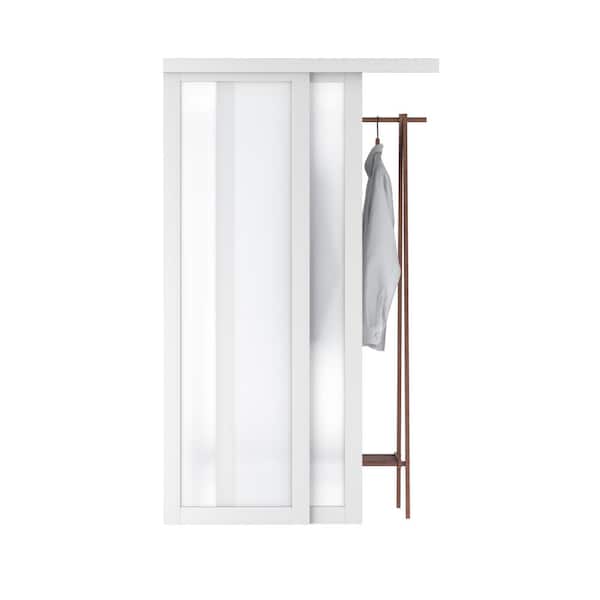 ARK DESIGN 48 in. x 80 in. 1 Lite Frosted Glass White MDF Composite Sliding Door