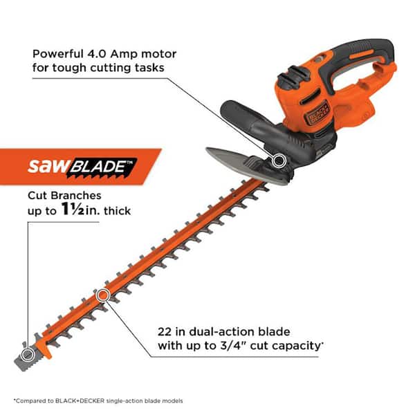 BLACK+DECKER BEHTS400 22 in. 4.0 Amp Corded Dual Action Electric Hedge Trimmer with Saw Blade Tip - 3