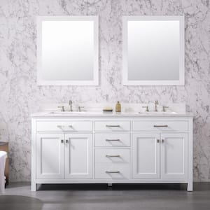 Jasper 72 in. W x 22 in. D Bath Vanity in White with Engineered Stone Vanity Top in Carrara White with White Sink