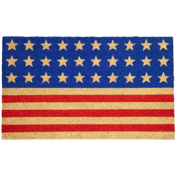 Americana Stripes and Stars Coir Outdoor Doormat-18" x 30"