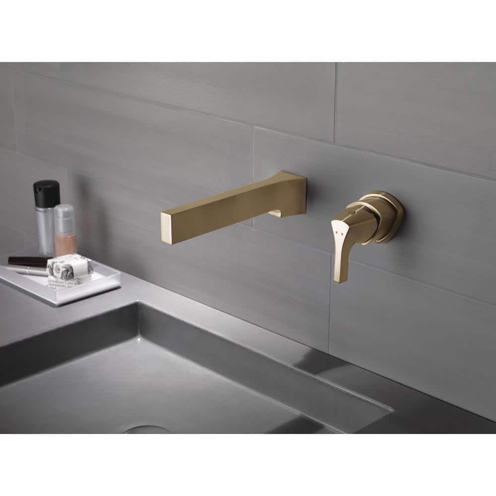 Zura Brushed Gold Wall-Mounted Lever Bathroom Faucet