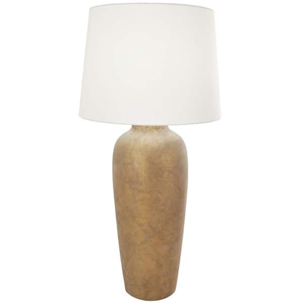 35 in. Brown Ceramic Tall Distressed Antique Style Textured Task and Reading Table Lamp with Cream Linen Shade