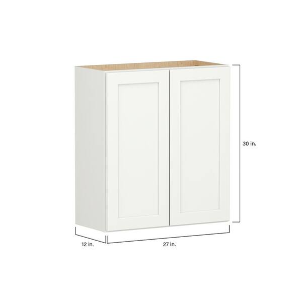SIMPLY WOODMARK PRO Shaker Full Overlay 27 in. W x 12 in. D x 30 in. H Plywood Assembled Wall Kitchen Cabinet in Linen White