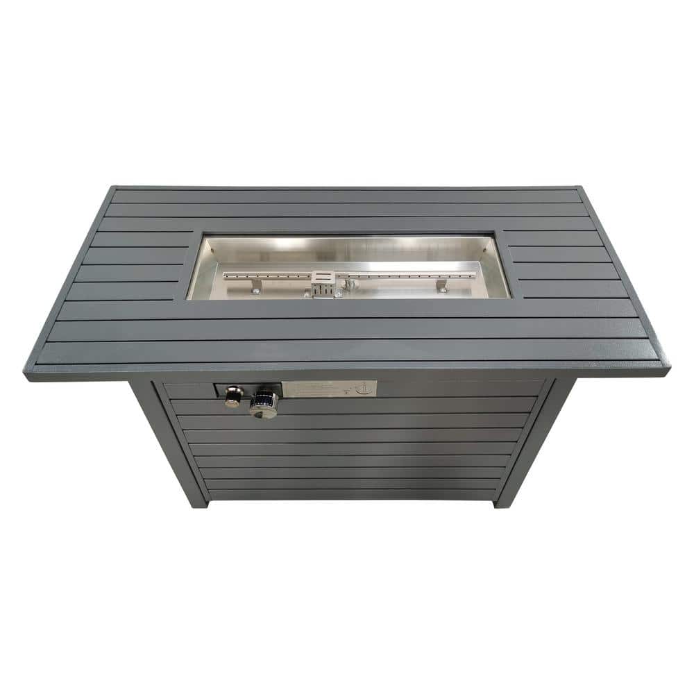 Gray Steel Rectangular Propane Fire Pit Table