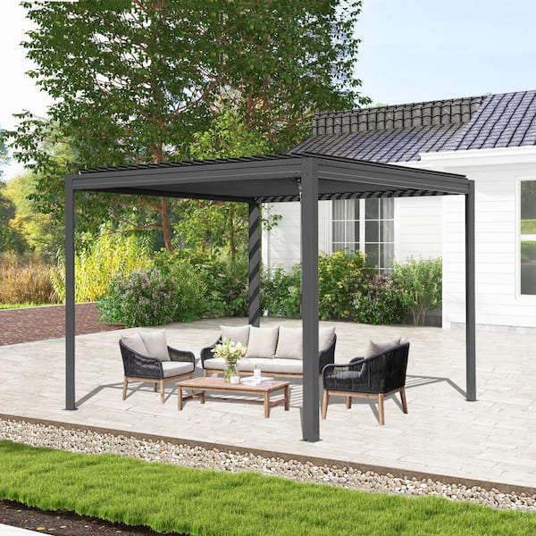 domi outdoor living 10 ft. x 10 ft. Gray Aluminum Metal Louvered