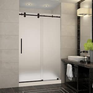 Langham 48 in. x 36 in. x 77.5 in. Middle Drain Frameless Sliding Shower Door with Frosted Glass in Bronze