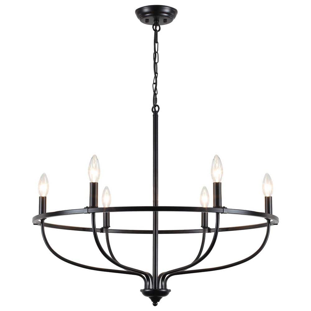 28.34 in. 6-Light Black Round Farmhouse Candle Chandelier for Dinning Room, Kitchen Island, Foyer, Bedroom price history on PriceWatchPro