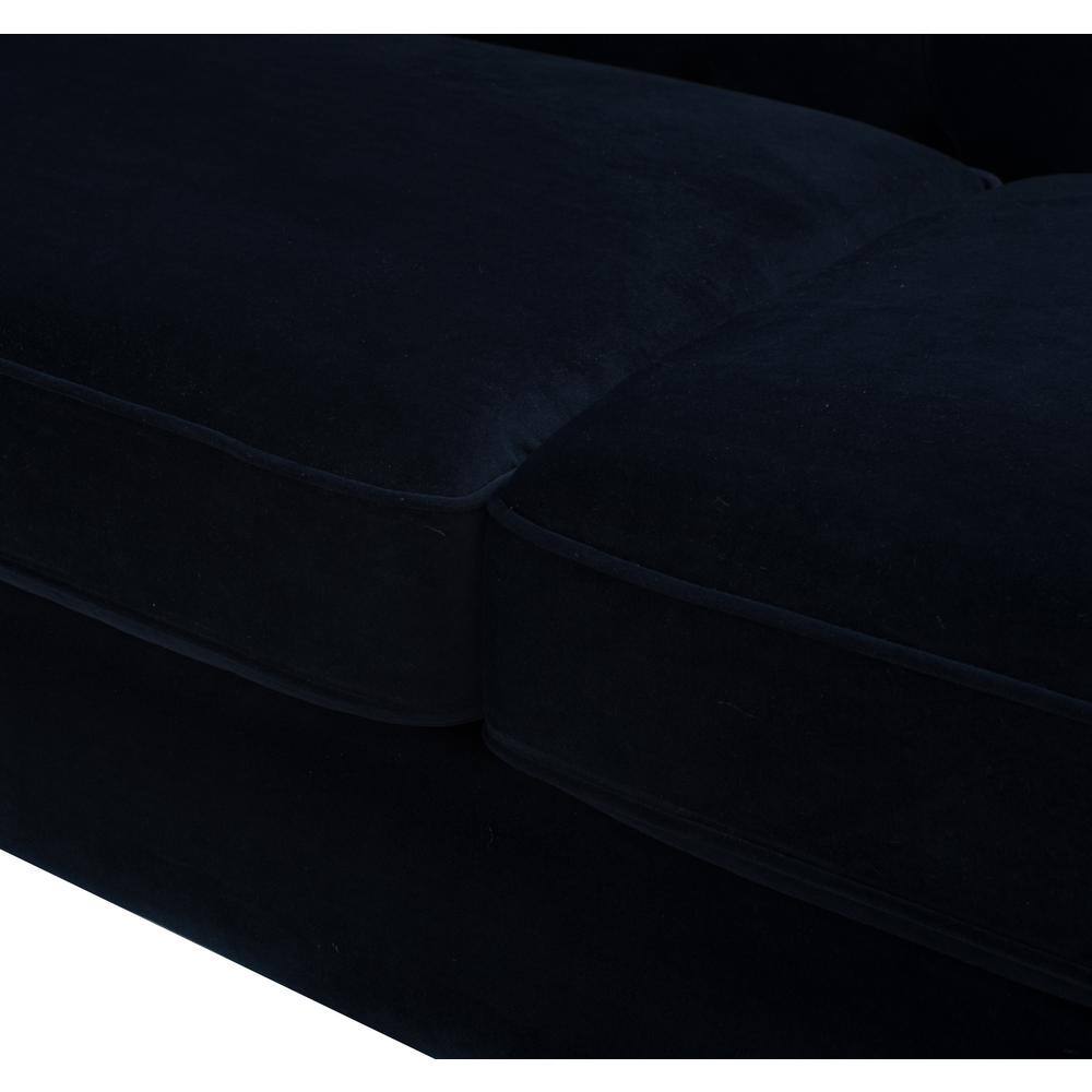 Dark Navy Blue Velvet Tufted Tuxedo Settee with Wood Legs