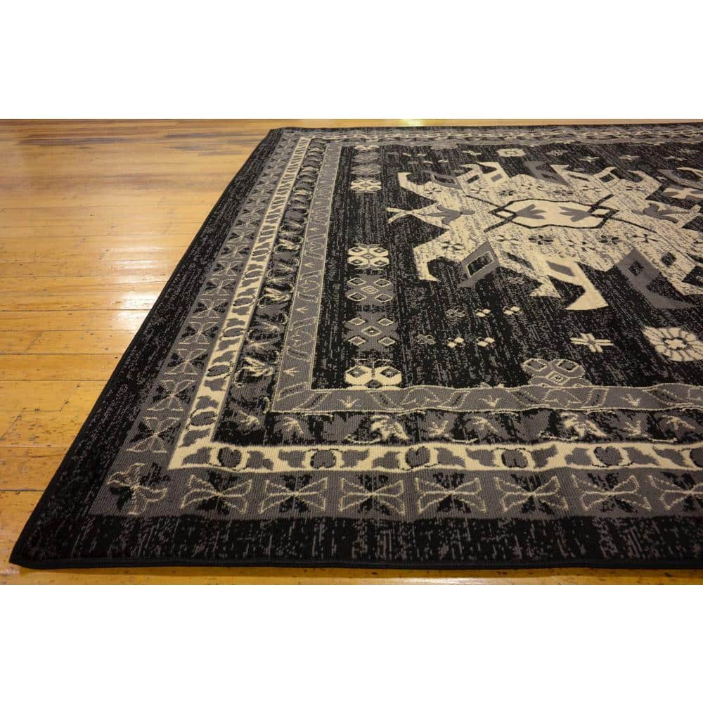 Black and Gray 8' x 10' Synthetic Rectangular Area Rug